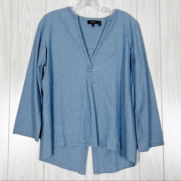 Theory Tops - Theory | 100% Cotton Ofeliah V-Neck Chambray Blouse Size Small